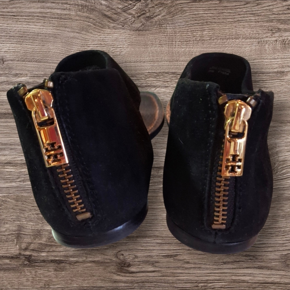Tory Burch Black Leather Gladiator Heel Zipper Flat Thong Sandals Women Size 7.5 - Picture 10 of 16